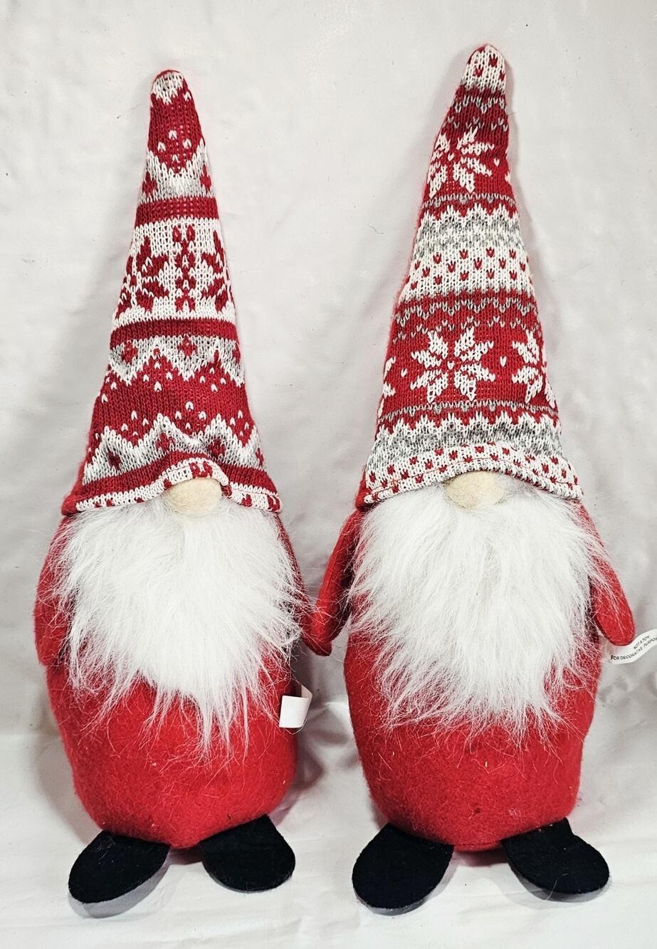 Lot Of 2 Red Nordic Knit Cap Gnome Plush 14" Stuffed Christmas Holiday Decor